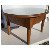 Oval Oak coffee table w/glass top