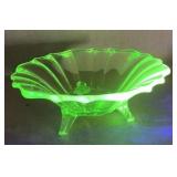 Green Vaseline glass candy dish