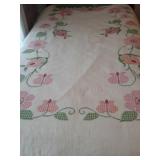 (2) Hand-stitched Quilts w/ Needlepoint flowers