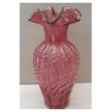 11" Fenton Cranberry Ruffled Vase