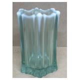 Green and white frosted glass vase made in USA