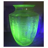 Green Vaseline glass cookie jar