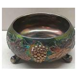 Carnival Glass Footed Bowl With Grapes (Cobalt