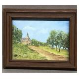 Painting of church on canvas