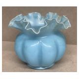 Blue Opalescent ruffled vase