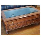 Pine Broyhill Coffee Table With Curio Top With A