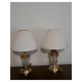 Pair Of Small Brass/Glass Lamps