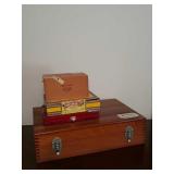 1 Large Wooden Latches ,3 Wooden Cigar Boxes