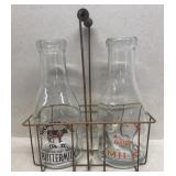 Hickory Hills milk bottles and bottle carrier