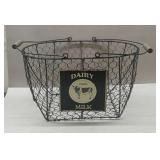 Wire Basket With 2 Handles Metal Dairy Milk Sign