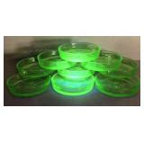 Green Vaseline glass coasters