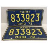 Ohio 1972 matched pair license plates