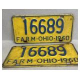 1960 Ohio license plates matched pair