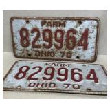 1970 Ohio license plates matched pair