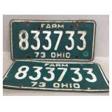 Ohio Farm Plates, 1973, Matched pair