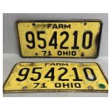 Ohio Farm Plates, 1971, Matched pair