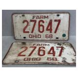 Ohio Farm Plates, 1968, Matched pair