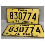 Ohio Farm Plates, 1971, Matched pair