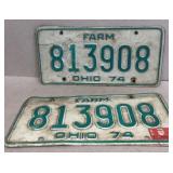 1974 matched pair license plates Ohio
