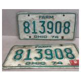 1974 matched pair license plates Ohio