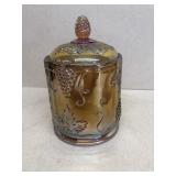 Carnival glass candy jar