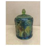 Carnival glass candy jar