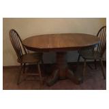 Oak Pedestal Table With 2 Bow Back Chairs (PICKUP