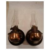 2 Miniature Copper Kerosene Wall Lamps