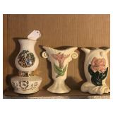 3 wall vases One with colonial scene two with