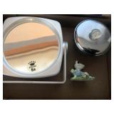 Vanity mirror, frog figurine