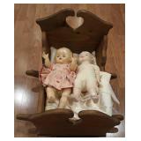 Wooden Doll Cradle With 2 Dolls