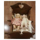 Wooden Doll Cradle With 2 Dolls