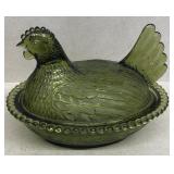 Hen-on-a-nest green candy dish