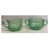 Green Vaseline glass cream and sugar