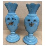 (2) Bristol hand-decorated Vases