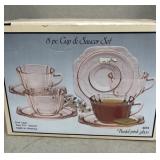 Indiana glass pink glass, 8 cup and saucer, NIB