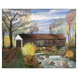 Covered bridge painting on board 16" x 20" sign