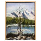 Painting on board of mountains