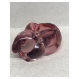 Pink glass rabbit candleholder paperweight