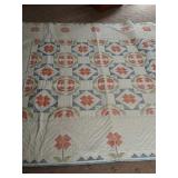 Handstitched Quilt With Needlepoint With Flowers