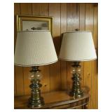 Pair Heavy Brass/Glass Table Lamps (Heavy Quality)