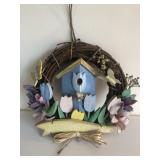 Welcome friends wreath with birdhouse and