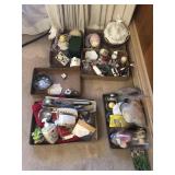 Group of figurines, soap dish dispensers, glass