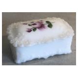 Milk glass with flower design jewelry box
