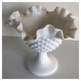 Milk glass hobnob candle holder