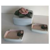 Valle Vista rose covered dish and ashtrays