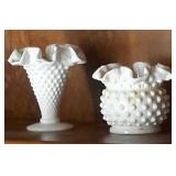 2 PCS Fenton Milk Glass Vases