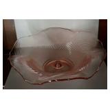 Pink Depression Glass Bowl With Candle Holder In
