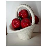 Vintage Ceramic Basket With Ceramic Apples