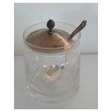 Glass Mustard With Sterling Ladle